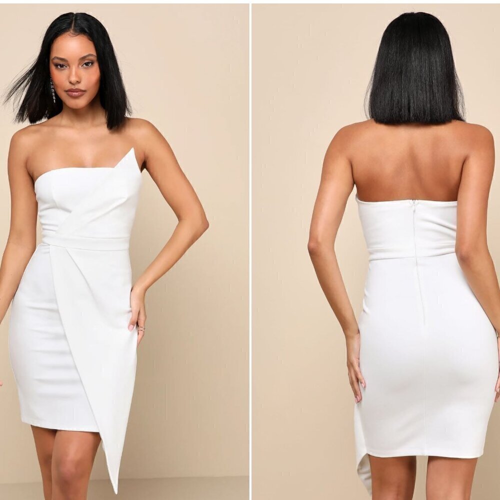 Lulu's Queen of the City White Strapless Bodycon Dress Size Large
